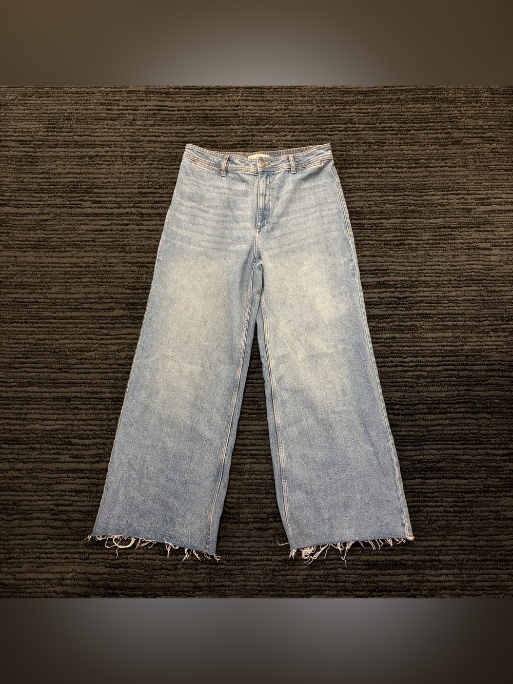 MNG Catherine wide leg high rise zip fly frayed hem jeans